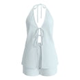 thumbnail image 6 of Summer Shorts Set for Women Linen Halter Neck Sleeveless Fitted Crop Top and High Waist Ties Shorts Outfit Light Blue XL, 6 of 6