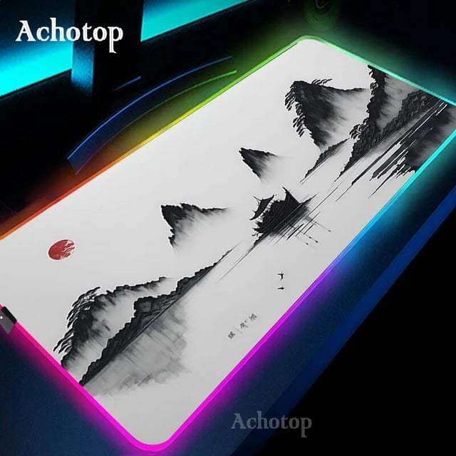 Black And White RGB Laptop Gamer Mousepad Gaming Mouse Pad Mountain Serenity Large Rug Keyboard 100x50 LED Desk Mat With Backlit