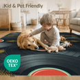 thumbnail image 4 of ODIKA 3'x5' Washable Throw Rug Music Record Vintage Disc Sound Motifs Round Cd Shape Retro Vinyl Refined for Entryway, Kitchen, Mudroom, Stain Resistant, Low Profile, Non-Slip, 4 of 7