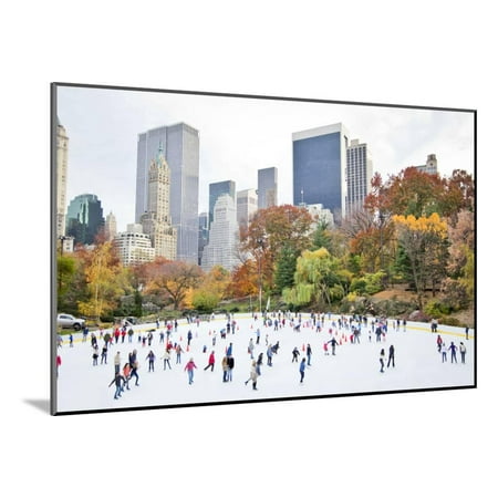 Ice Skaters Having Fun in New York Central Park in Fall Wood Mounted Print Wall Art By Stuart