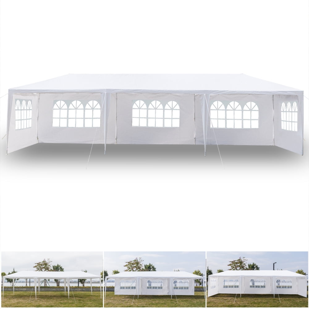 10' x 30' Beach Canopy Party Tent, Outdoor Gazebo Wedding Tent with 5 Removable Sidewalls for Yard Lawns