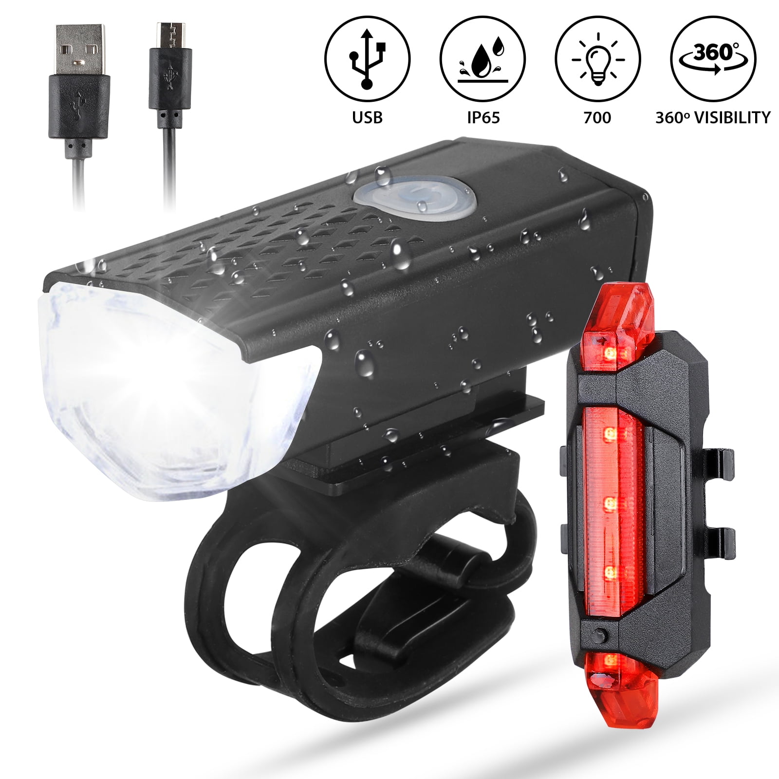 Bicycle Front Lights Rechargeable Mountain Bike Headlight Rear Lamp Waterproof 