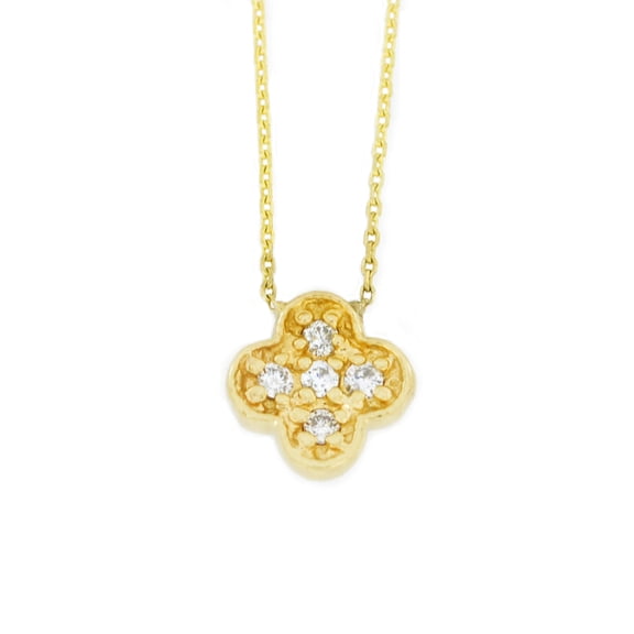 14Kt Gold Genuine Natural Diamond Clover Design Pendant Necklace