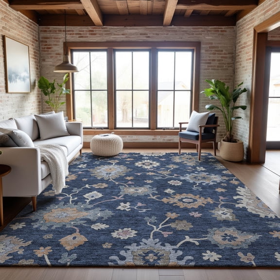 Addison Rugs Mayfield Premium Machine Washable Transitional Global Navy Rectangle Rug, 9' x 12'