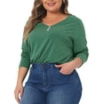 thumbnail image 4 of Agnes Orinda Women' s Plus Size Tshirt for Casual Tops Button Front Long Sleeve Tee Top 4X Green, 4 of 6