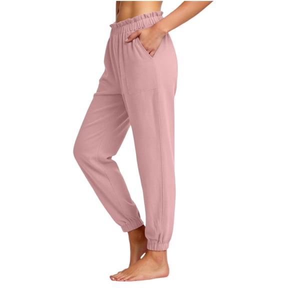 Horkkom Womens Linen Pants Straight Leg Elastic Waist Beach Pants Breathable Casual Comfy Pants, S-2XL