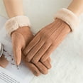 thumbnail image 5 of Women Suede Faux Fur Fleece Lined Soft Gloves Touch Screen Winter Thermal Cuff Mitten, 5 of 5