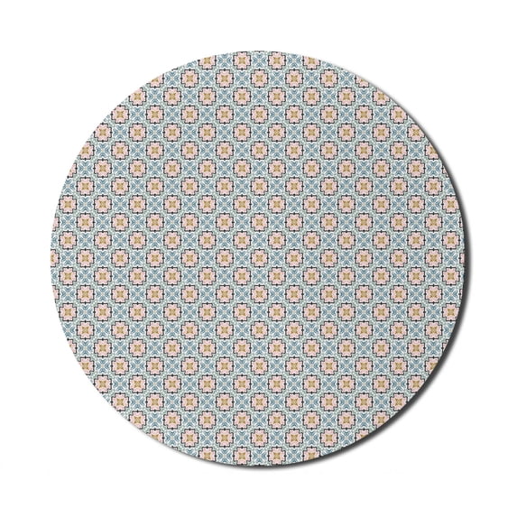 Moroccan Mouse Pad for Computers, Pastel Tones Repeating Floral Inspired Traditional Joyful Pattern, Round Non-Slip Thick Rubber Modern Gaming Mousepad, 8" Round, Multicolor, by Ambesonne