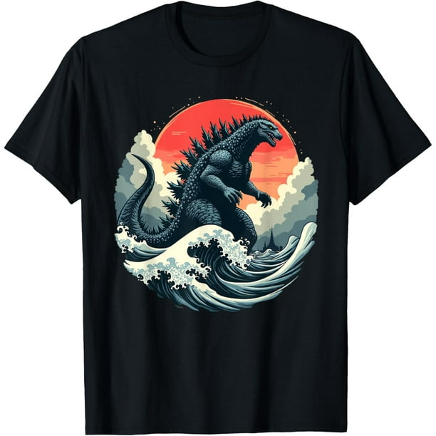 Vintage Japanese Kaiju Monster The Great Wave Off Kanagawa Camiseta para hombre
