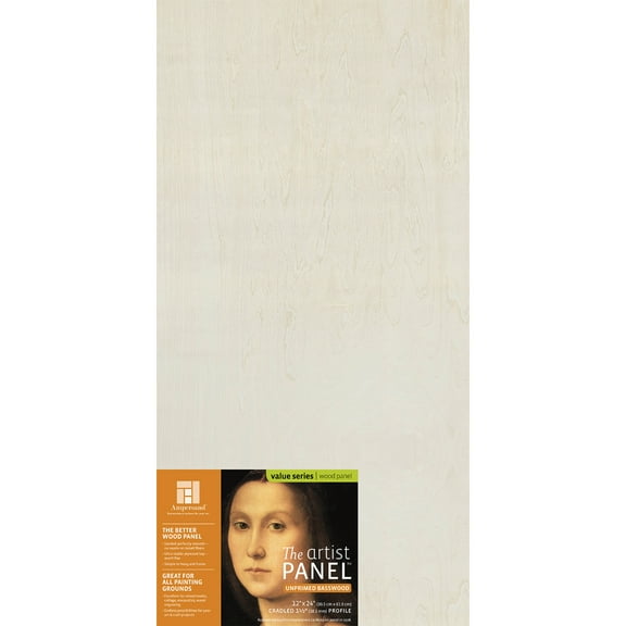 Ampersand Art Artist Panel, Unprimed Basswood, Cradled, 1-1/2" Profile, 12" x 24"
