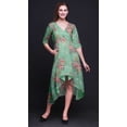 thumbnail image 2 of Bimba Cotton Green Leaves,Rose & Narcissus Anemone Floral rinted Womenâ€™s Asymmetrical ShiftÂ&nbsp;DressÂ&nbsp;With Pockets Casual MidiÂ&nbsp;Dress-Small, 2 of 4