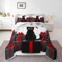 Homewish Cute Cat Queen Comforter Set,Teens Christmas Gifts Bedding Sets,Pet Kitten Bedding Comforter Set For Girls Kids,Super Cozy Room Decor Reversible,3-Piece