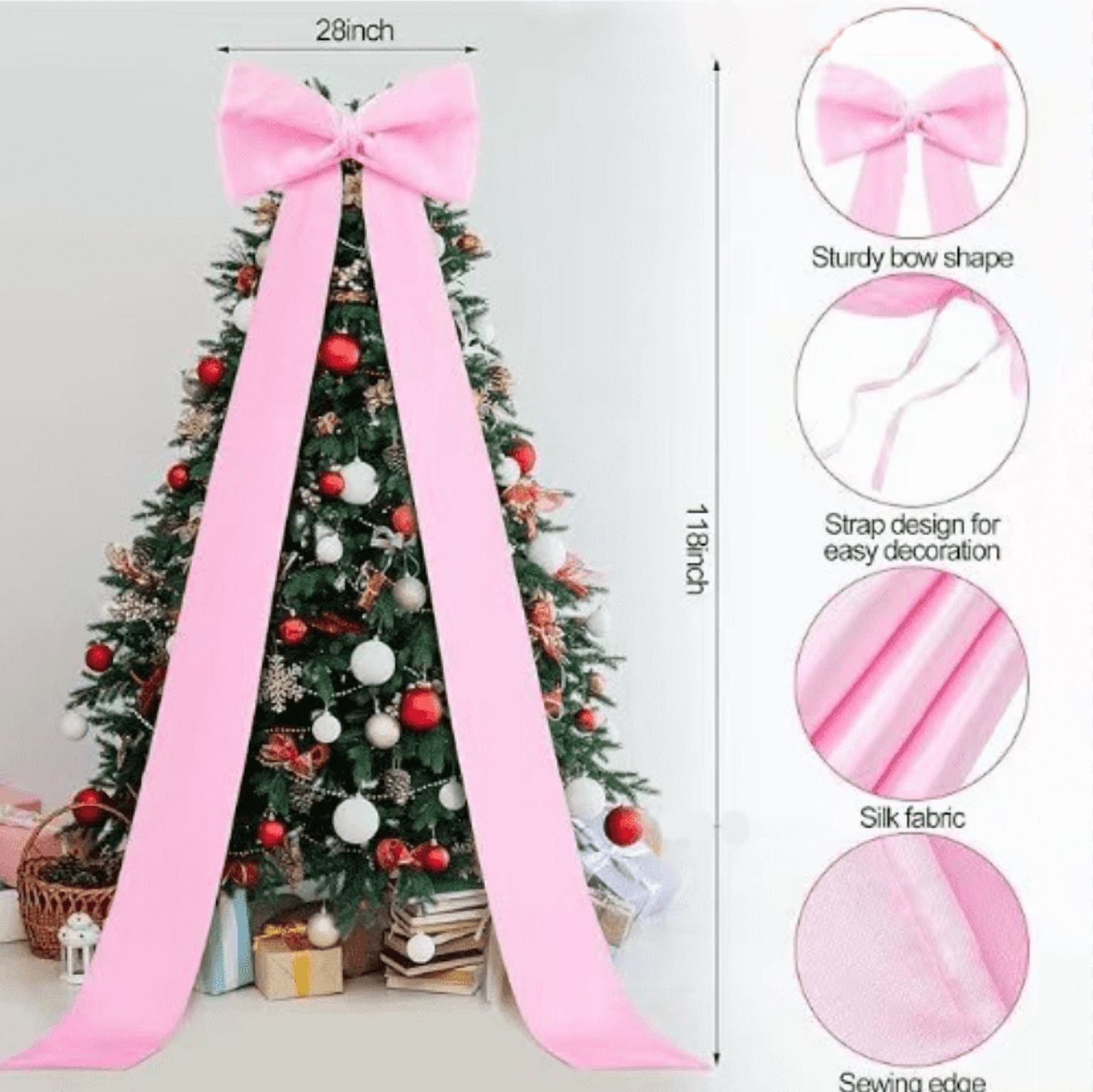 Meikd Extra-Large Decorative Bow: Giant Bow with Long Tassels—Perfect for Gift Decorations, Wedding Arches, Holiday Parties, and Christmas Trees (Pink)