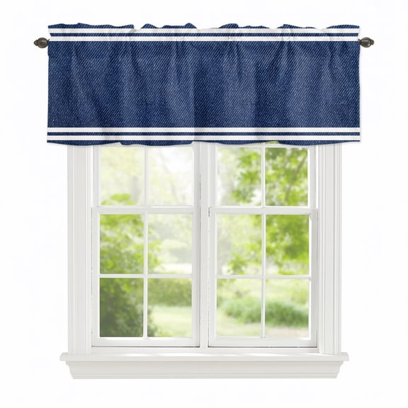 Valances for Windows Classic Denim Texture Navy Blue Rod Pocket Short Curtain for Bathroom Living Room Bedroom Modern Minimalist Stripes 1 Panel 54x18in