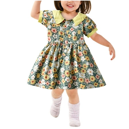 

Realhomelove Kids Toddler Baby Girls Dresses Spring Summer Cotton Short Sleeve Tunic Princess Dress Little Girl Flower Kawaii Sundress 0-4T