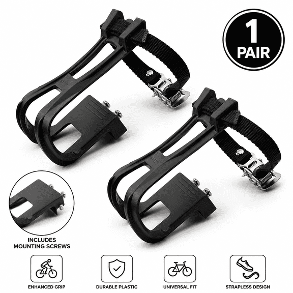 1 Pair Bike Pedal Toe Clips, Heavy Duty Plastic Bicycle Half Toe Cages with Screws for Fixed Gear Road MTB Cycling