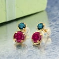 thumbnail image 2 of Gem Stone King 14K Yellow Gold Red Created Ruby and Blue Diamond Earrings for Women (2.54 Cttw, Gemstone July Birthstone, Round Cut 6MM and 4MM), 2 of 3