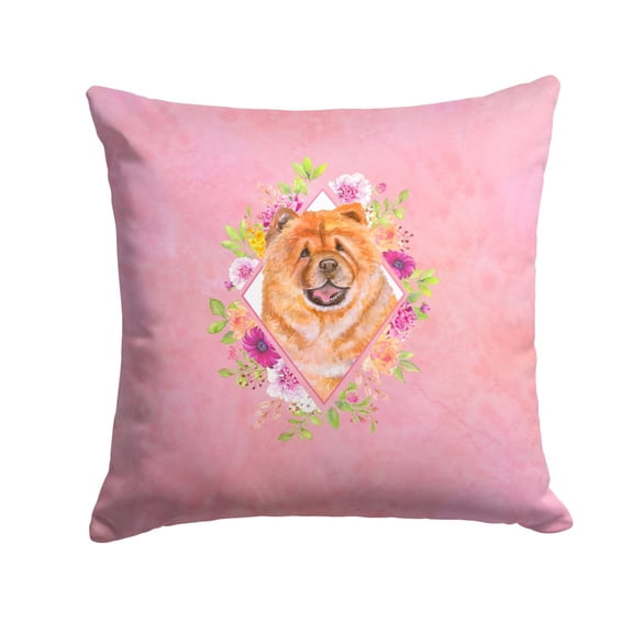 Carolines Treasures CK4131PW1414 Chow Chow 1 Pink Flowers Fabric Decorative Pillow  14Hx14W multicolor