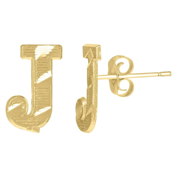 10kt Yellow Gold Mens Initials Letter J Stud Earrings