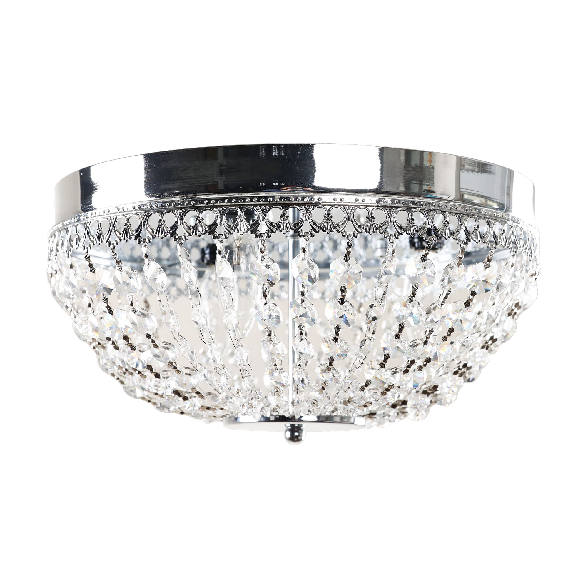 Modern Chandelier Ceiling Light Fixture Crystal Flush Mount Chandelier Lighting Ceiling Lamp, 14 Inch, Chrome