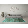 thumbnail image 3 of Ahgly Company Machine Washable Indoor Square Oriental Turquoise Blue Industrial Area Rugs, 7' Square, 3 of 4