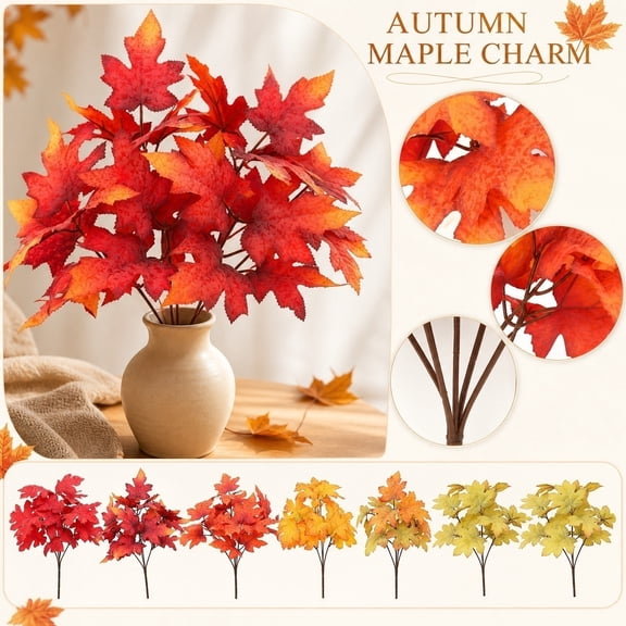THOPBPRK Artificial Maple Leaves Fall Faux Foliage Stems Autumn Fake Flower Bouquet Leaf Branch Autumnal Floral Arrangement for Thanksgiving Table Decor , 1Pack A