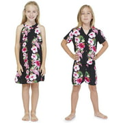 Matching Boy and Girl Siblings Hawaiian Luau Outfits in Pink Hibiscus Vine