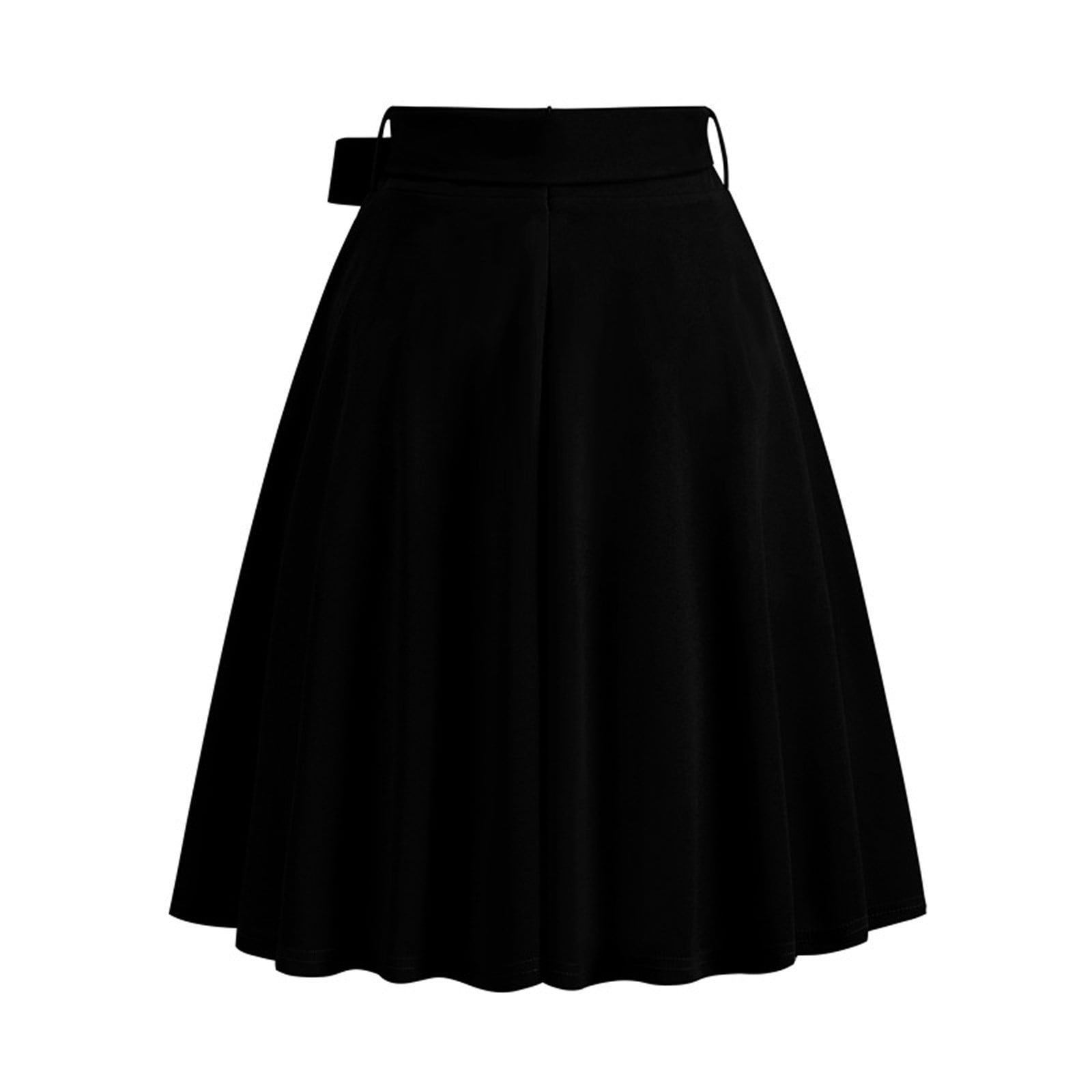 Cavosen Womens Summer Skirts Mid Length Half Length Skirts Flare Summer Skirts High Waist Solid Color Summer Skirts Vintage Retro Strappy Dress Athletic Beachwear Black S