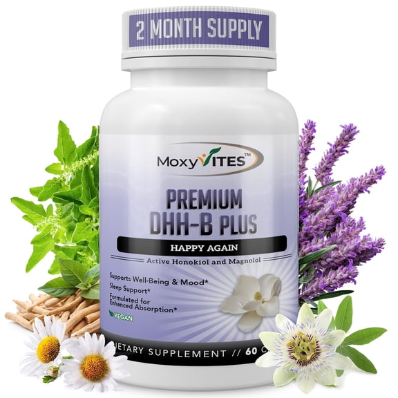MoxyVites DHH-B Supplement, Magnolia Bark, Ashwagandha Root for Mood Support, Stress Relief, 60 Count