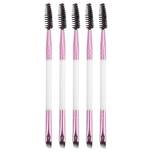 5 brochas suaves para cejas de doble cara para mujer, brocha para cejas en ángulo, brocha para extensión de pestañas para maquillaje de ojos, rosa y blanco