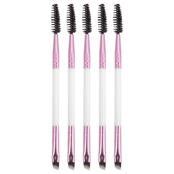 5 brochas suaves para cejas de doble cara para mujer, brocha para cejas en ángulo, brocha para extensión de pestañas para maquillaje de ojos, rosa y blanco