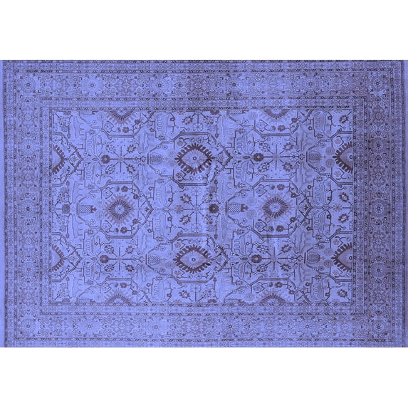 Ahgly Company Machine Washable Indoor Rectangle Oriental Blue Industrial Area Rugs, 8' x 12'
