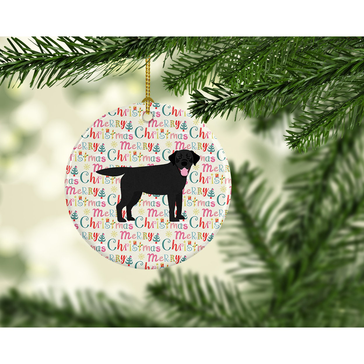 Black Labrador Retriever  Merry Christmas Ceramic Ornament 2.8 in x 2.8 in