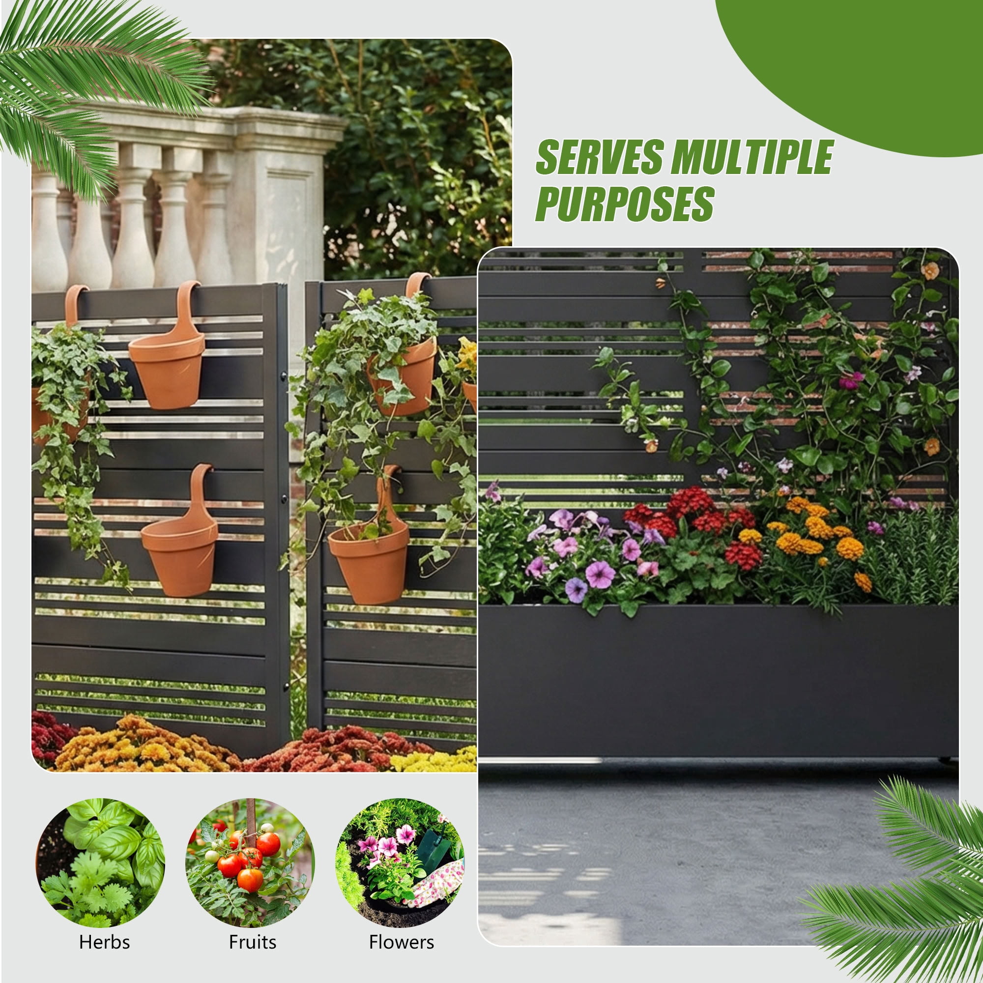 MAYEERTY 3 Panels Outdoor Metal Planter Box, Durable Weather-Resistant Planter, 2 pcs Decorative Metal Flower Box for Patio, Balcony, Garden