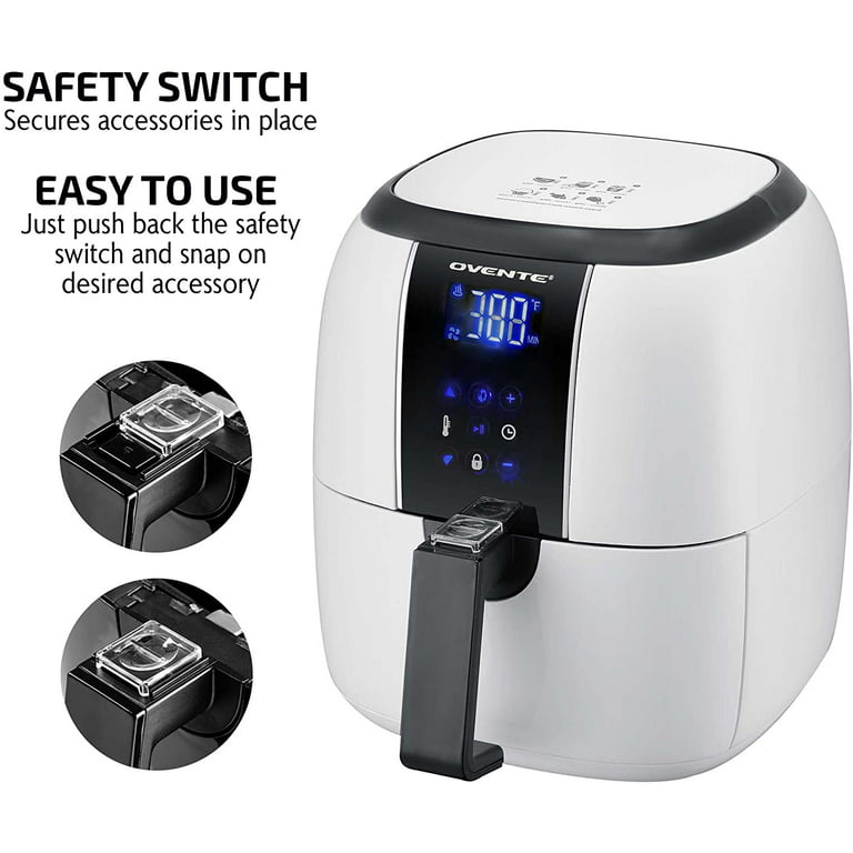 OVENTE Compact Air Fryer, 3.2 Quart Electric Hot Cooker with 1400W Power,  Digital LED Touch Screen, Auto Shutoff, Dishwasher Safe Non-Stick Basket,  Perfect for Healthy & Oilless Food, White FAD61302W 