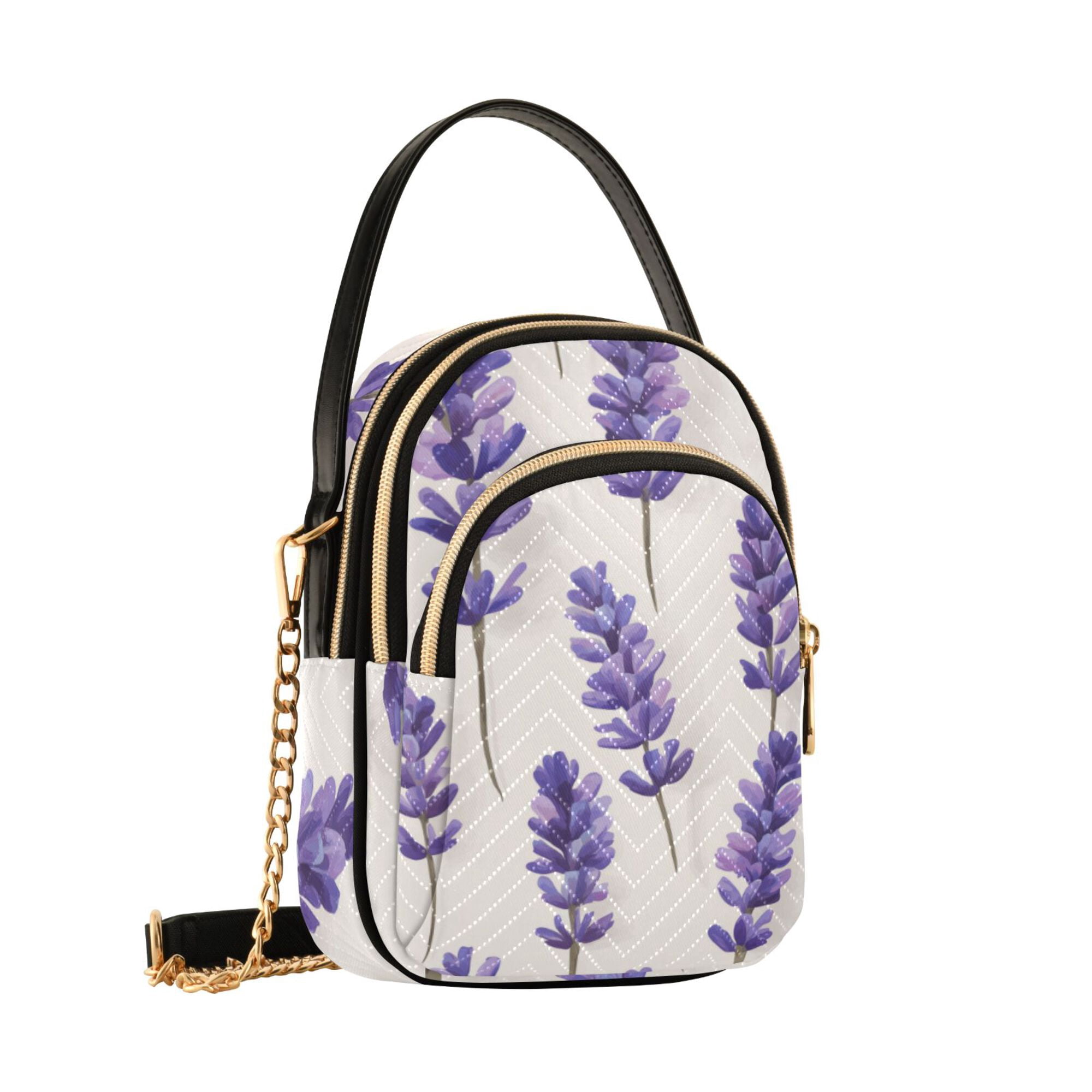 FORMRS Crossbody Bag for Women Quilted Travel Shoulder Cell Phone Purse with Chain Strap Handbag, Lavender Pattern