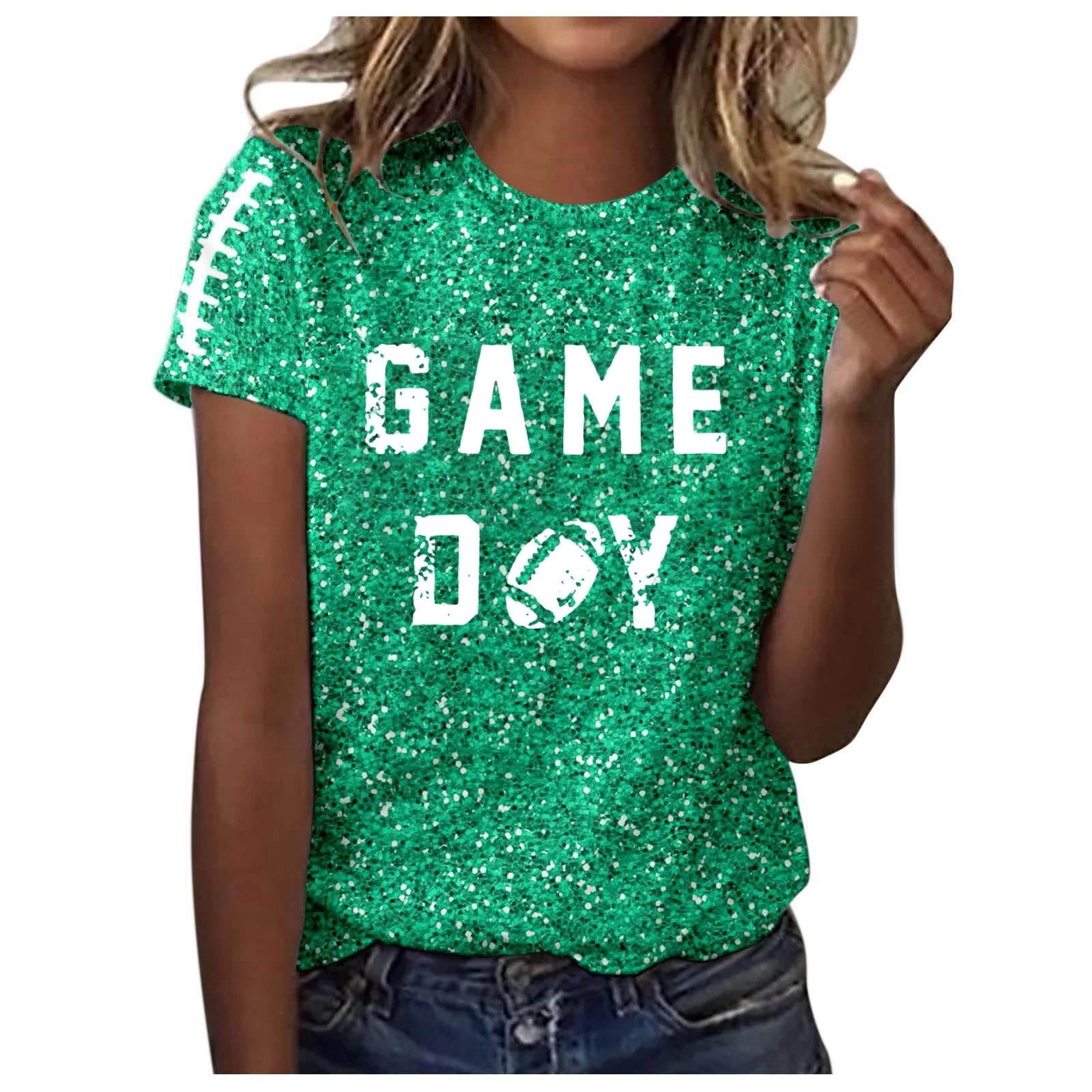 トップス With Love Game Day T-Shirts Women Sequin Football Love Heart Printed Short