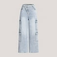 thumbnail image 2 of Hessimy Girl's High Waisted Button Wide Leg Jeans Casual Long Denim Pants with Pocket(Blue,6-7 Years), 2 of 5