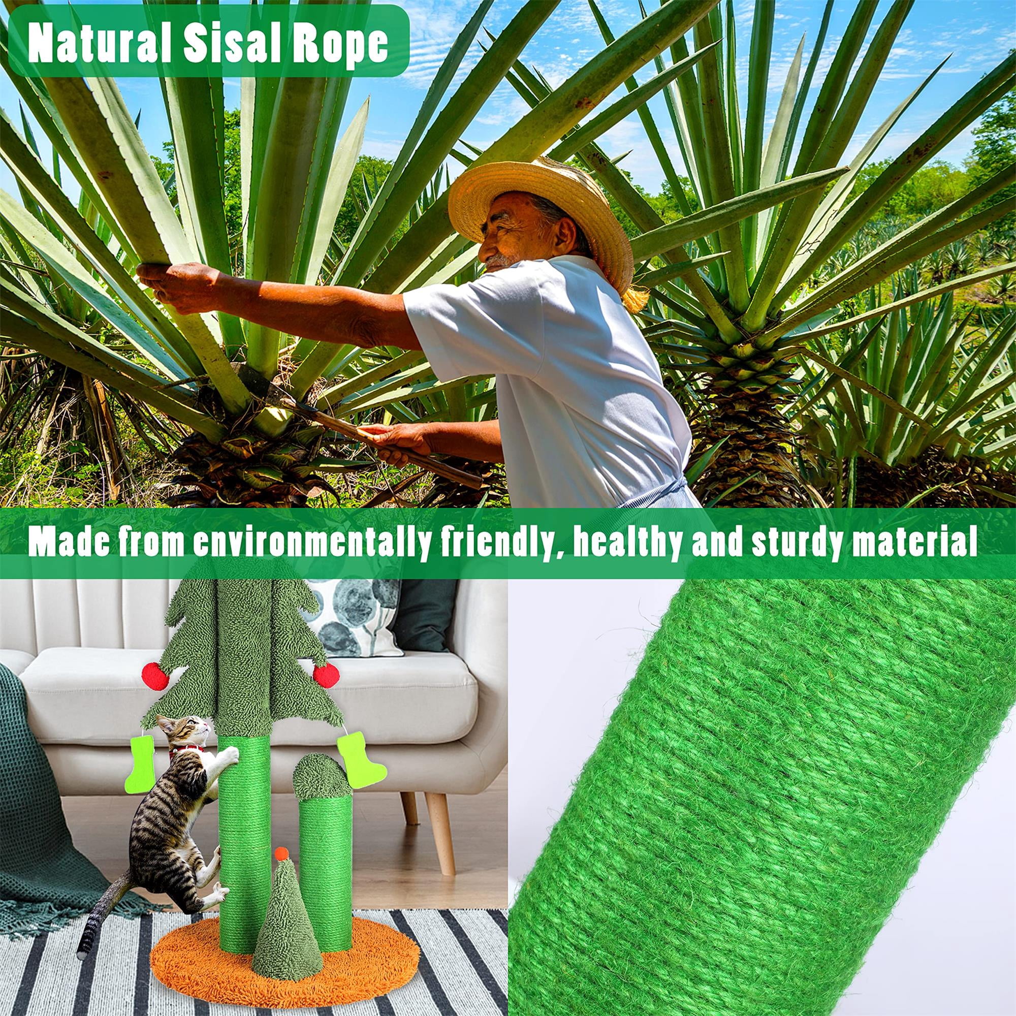 Pefilos 32" Indoor Cat Scratching Post, Christmas Tree Cat Scratcher Post with Natural Sisal Rope, Cat Tree for Small Kitten, Green