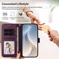 thumbnail image 4 of Wallet Leather Case For Samsung Galaxy A36 5G 6.7",With Card Holder,Wristband, Shockproof Kickstand Embossed Happy Pattern Phone Case,Purple,For Galaxy A36 (5G), 4 of 8
