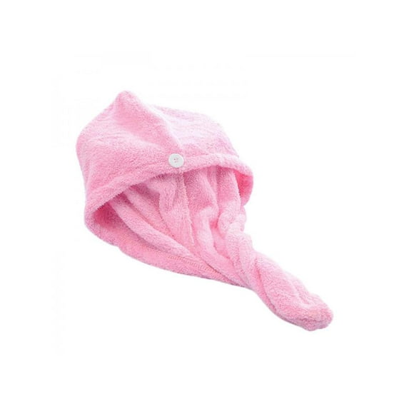 Womens Microfiber Towel Turban Quick Dry Hair Drying Wrap Shower Cap Button Coral Fleece