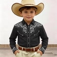 thumbnail image 2 of Bainana Boys Western Cowboy Print Shirt Long Sleeve Button Down Casual Top Little Children Youth Festival Performance Playwear Outfits Black1 Size 12-13 Years, 2 of 4