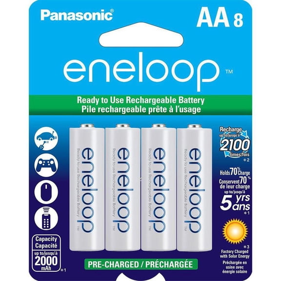 Panasonic Eneloop BK-3MCCA8BA Pre-Charged Nickel Metal Hydride AA Rechargeable Batteries, 8-Battery Pack