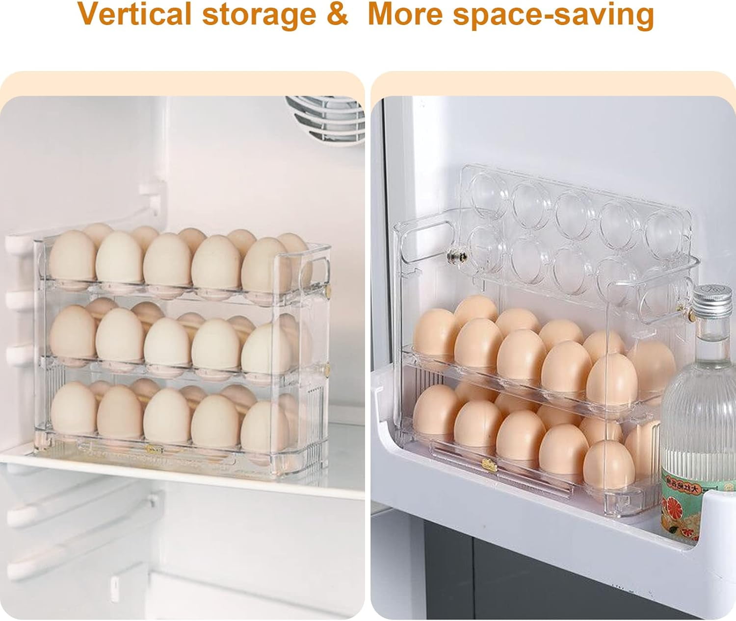 ABPETE Flippable Egg Holder For Refrigerator, Clear Acrylic Egg Storage Container For Refrigerator Side Door, Large Capacity Organizer-30 Count Capacity