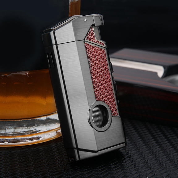 Metal Torch Lighter, Mecha Style Polished Windproof Refillable Butane Triple Flame Lighter with Visible Tank, Made of Zinc Alloy, Easy to Use for Better Experience (Not Included Butane)