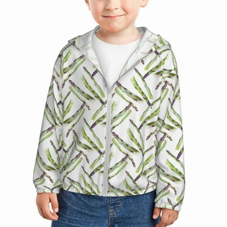 

Rash Guard for Boys Girls - Asparagus Pattern funny Lightweight Long Sleeve Sun Protection Jacket Hooded Cooling Swim Shirt with Zipper for Toddler Kids Children