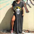 thumbnail image 2 of Vestido informal de verano para mujer, vestido largo de manga corta con bolsillo Sexy y cuello redondo con estampado de Calavera de Halloween Fridja  bnh2622, 2 of 8