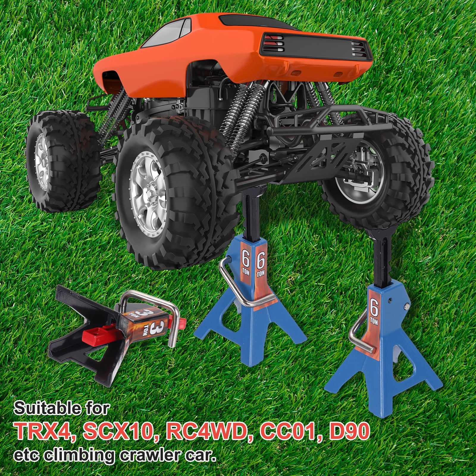 Uxcell RC Car Jack Stands,1/10 Scale 3 Ton Rc Accessories,for SCX10 TRX4 D90 CC01 RC Truck ,Red,2 pcs
