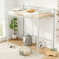 thumbnail image 2 of Patiojoy Metal Twin Size Loft Bed Heavy Duty Loft Bed Frame with Safety Guardrail 2 Integrated Ladders Space-Saving Design White, 2 of 9