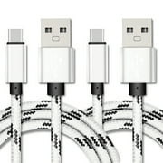 2-PACK 3FT USB Type C Cable, Fast Charger, AFFLUX USB-A to USB-C Charging Cord, Nylon Braided, Compatible with Samsung Galaxy S23, S22, S21, S20, S10, S9, Note20 10 9, Universal USB-C Charger, White